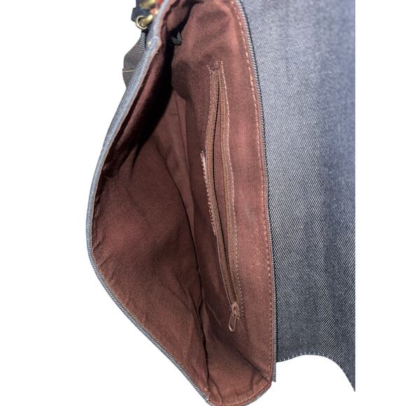 Fossil Denim and brown leather small messenger bag with adjustable crossbody - Picture 6 of 9